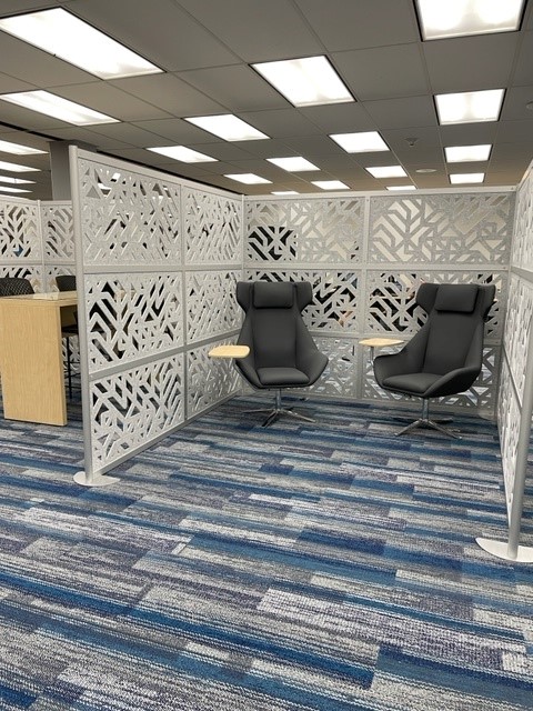 Study chairs and desks in the new Learning Commons Area
